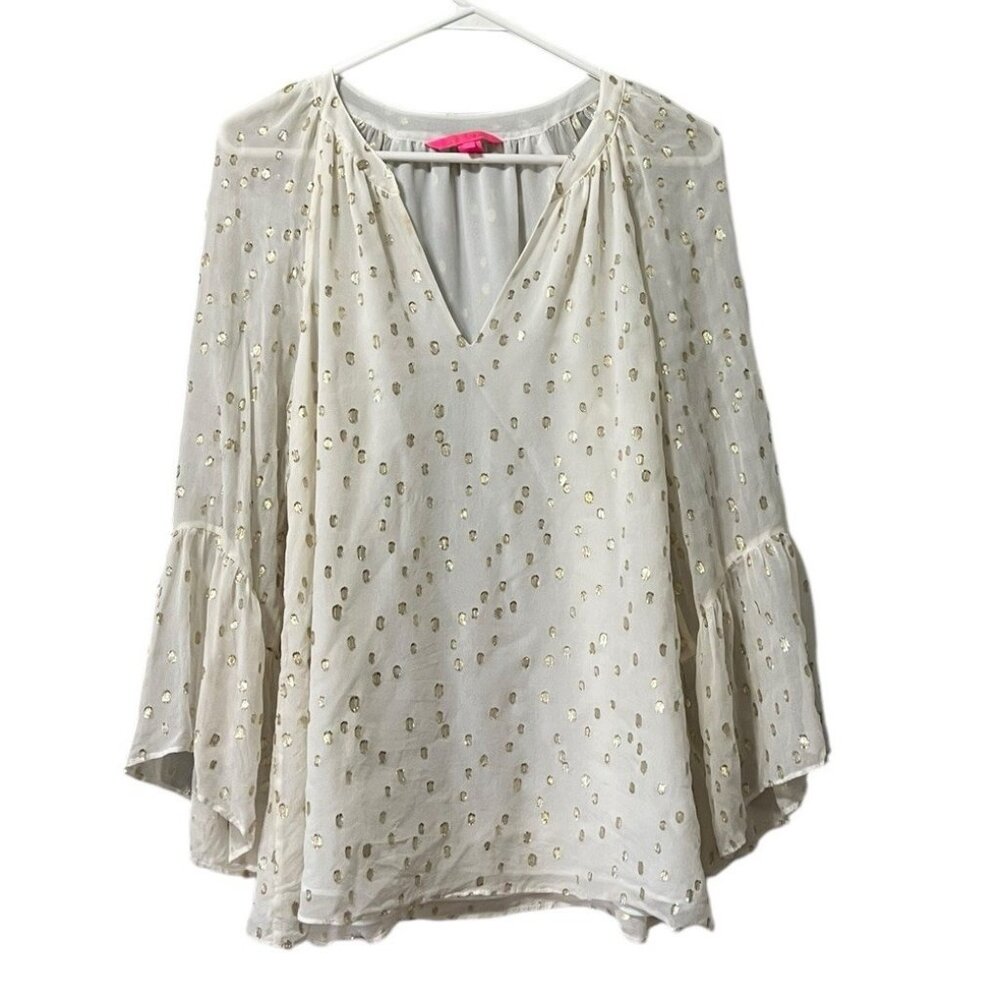 Lilly Pulitze Silk Long Sleeve Gold Metallic Long Sleeve Blouse Size Small Women